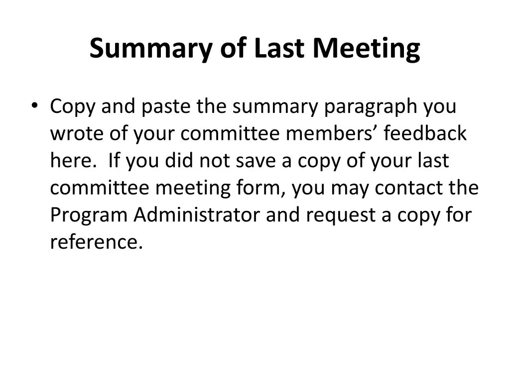 summary of last meeting