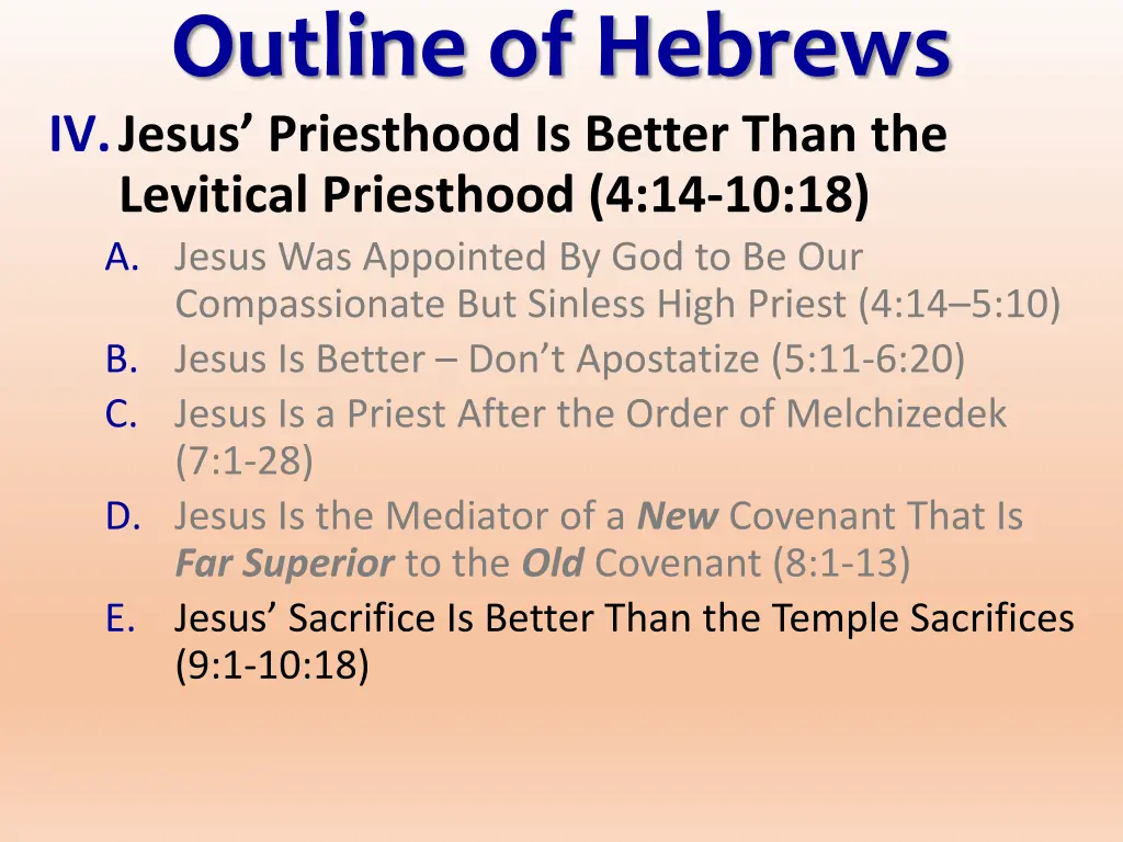 outline of hebrews iv jesus priesthood is better