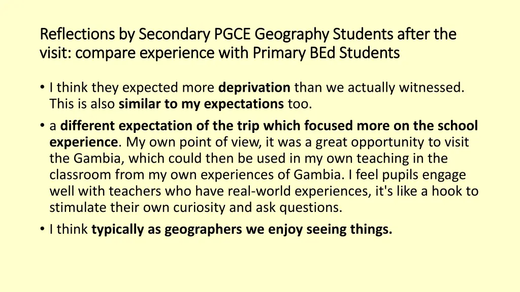 reflections by secondary pgce geography students