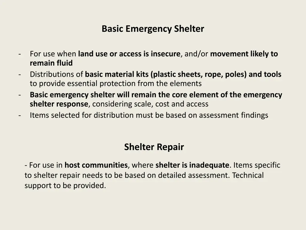 basic emergency shelter