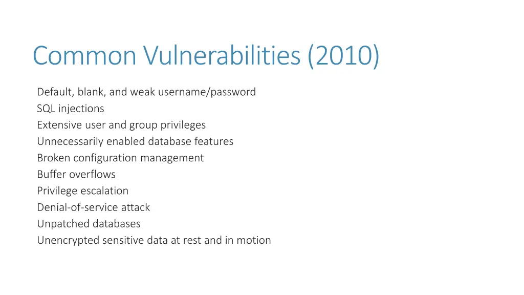common vulnerabilities 2010