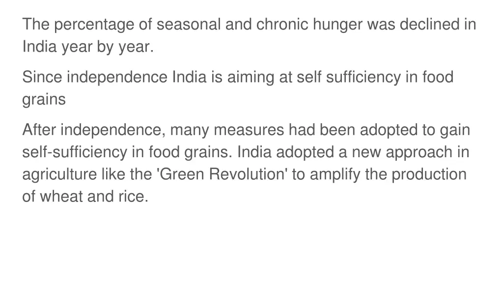 the percentage of seasonal and chronic hunger