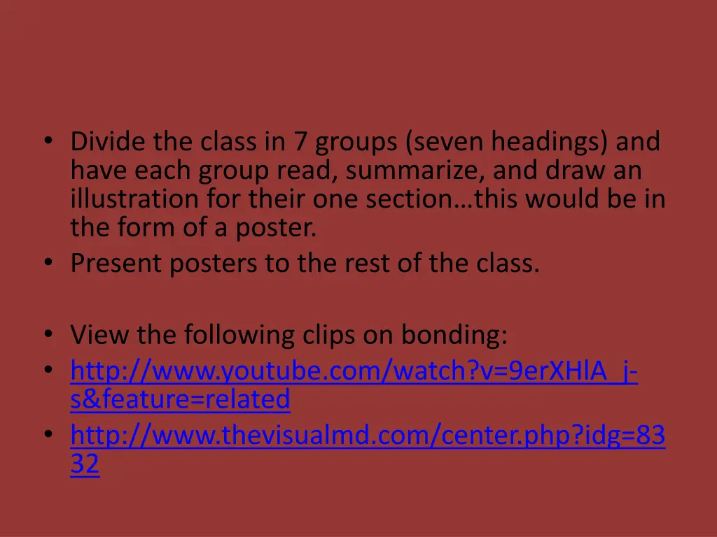 divide the class in 7 groups seven headings