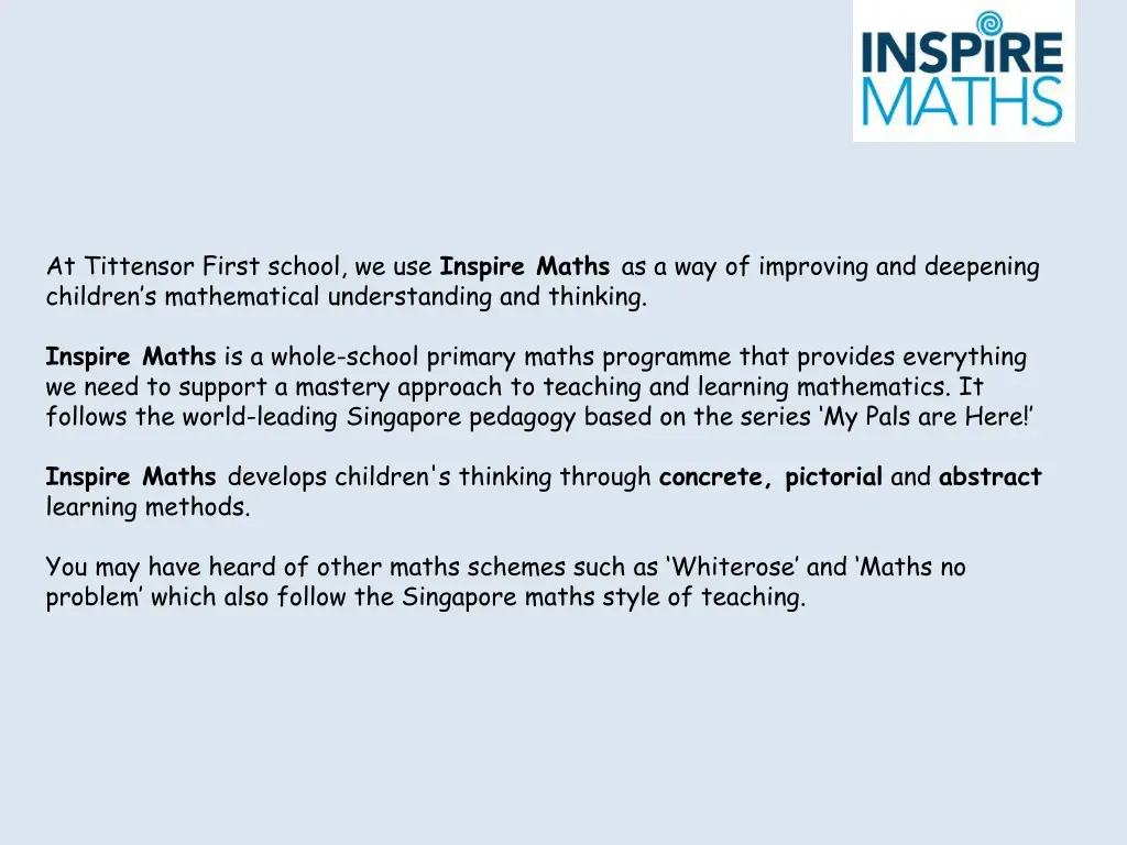 at tittensor first school we use inspire maths