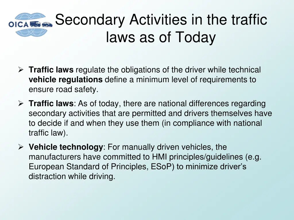 secondary activities in the traffic laws