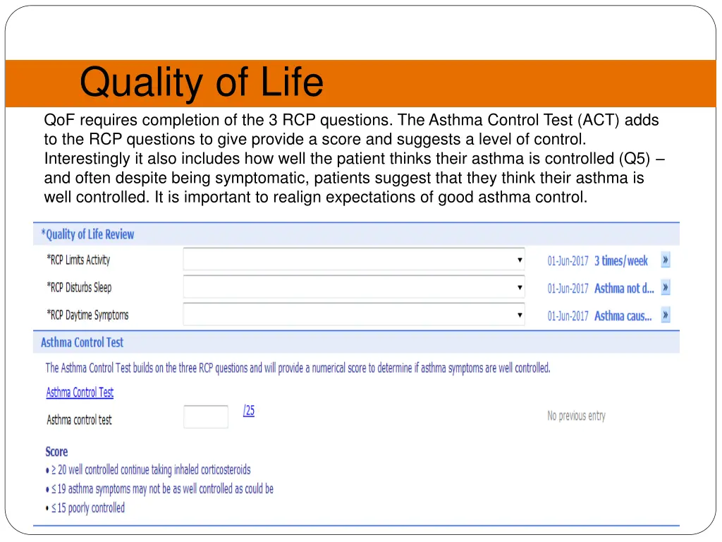 quality of life qof requires completion