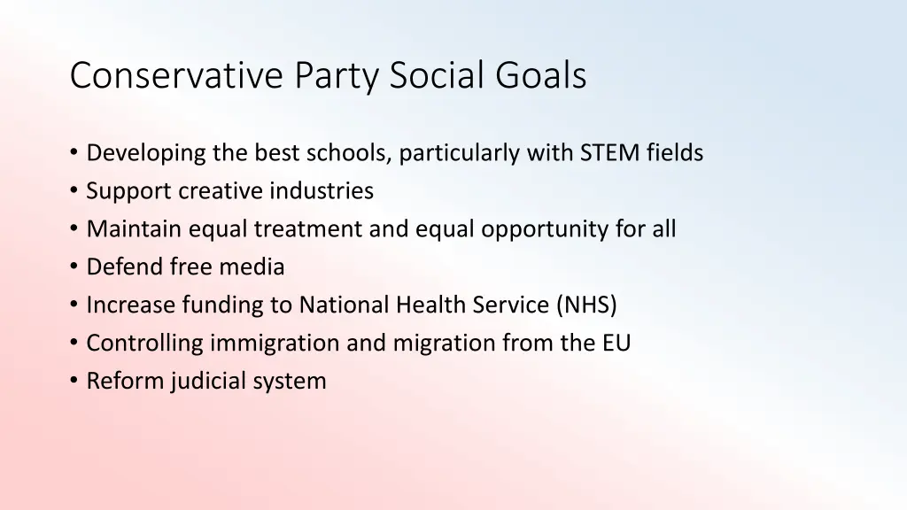 conservative party social goals