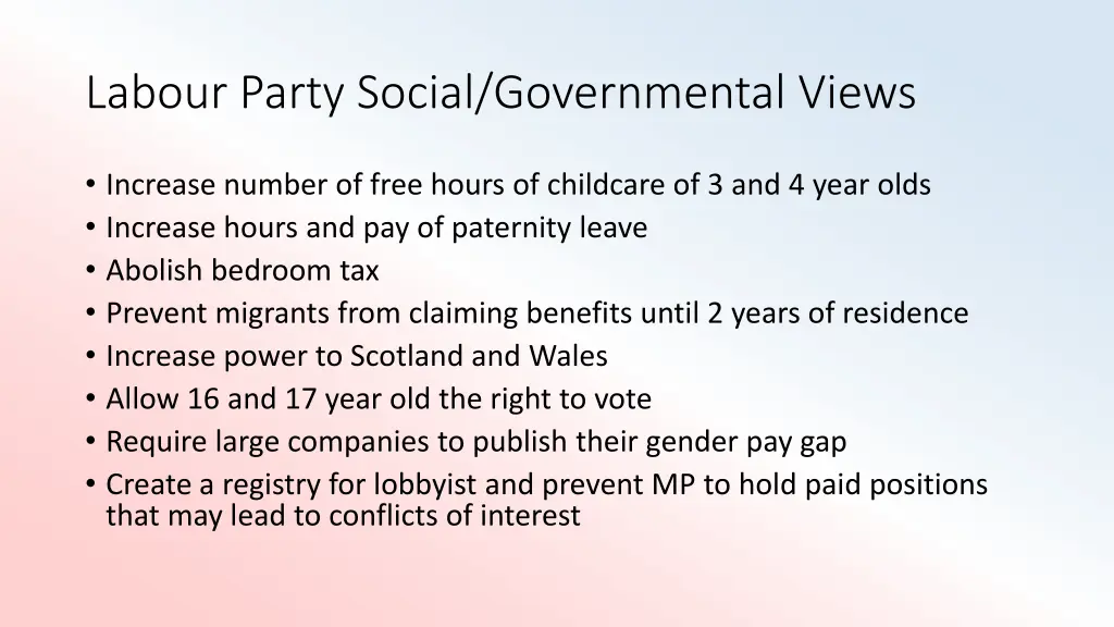 labour party social governmental views
