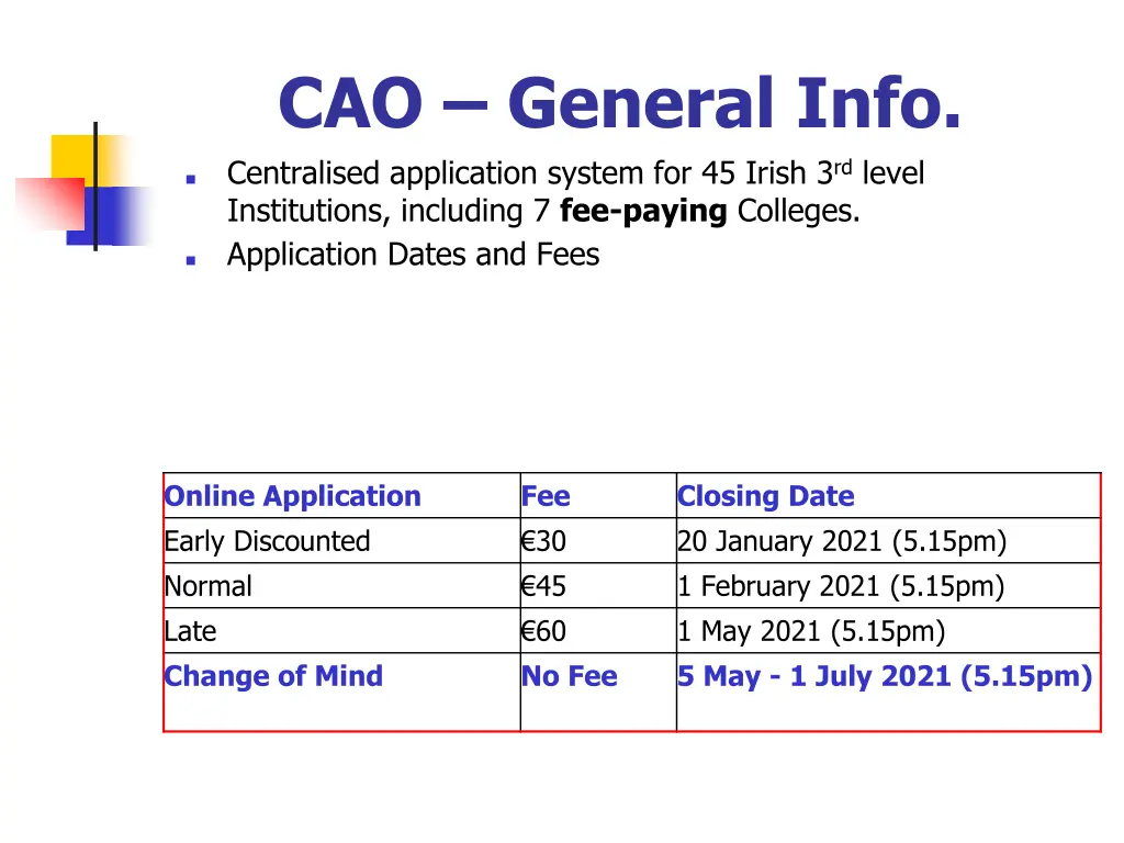 cao general info centralised application system
