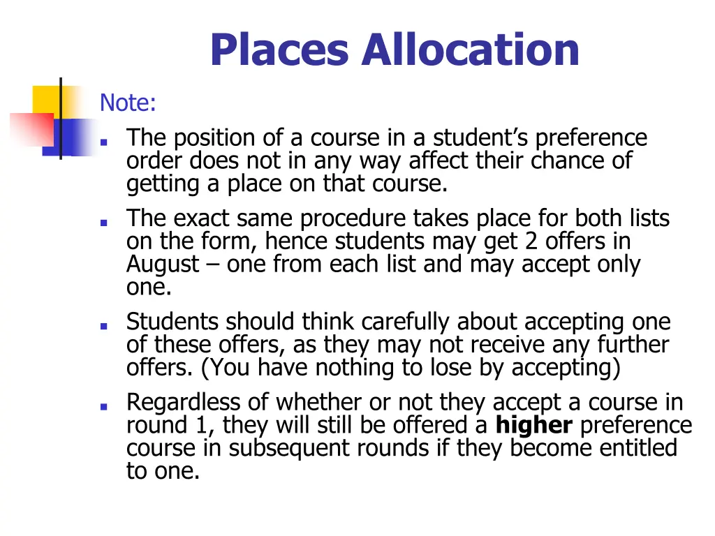 places allocation