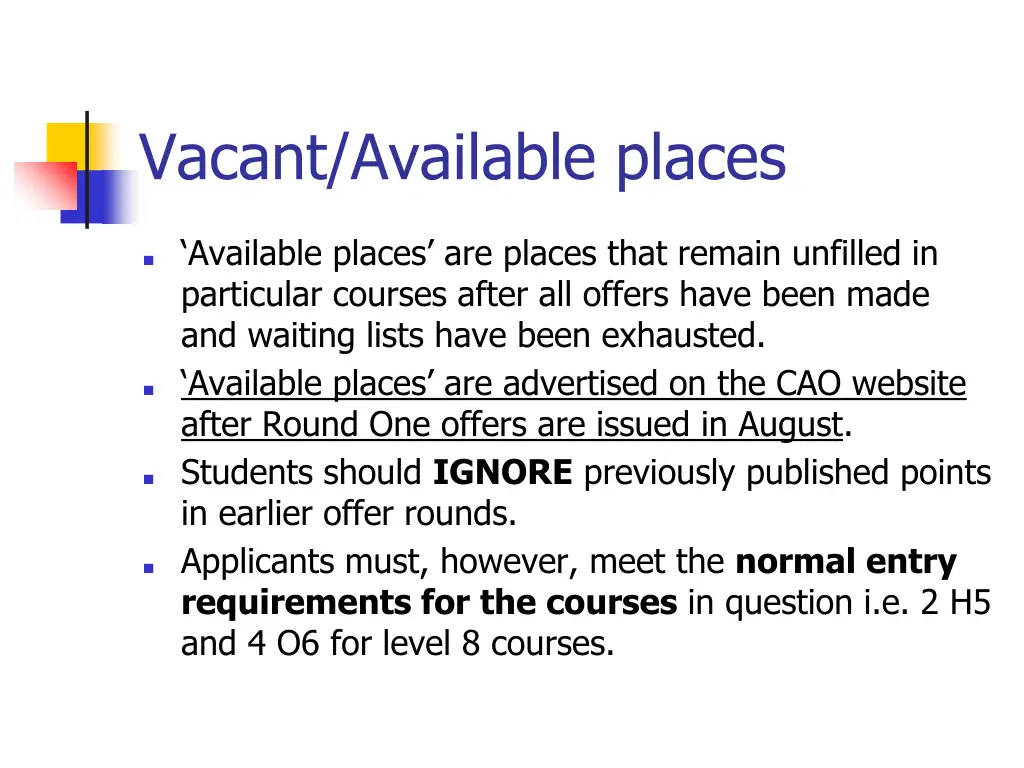 vacant available places