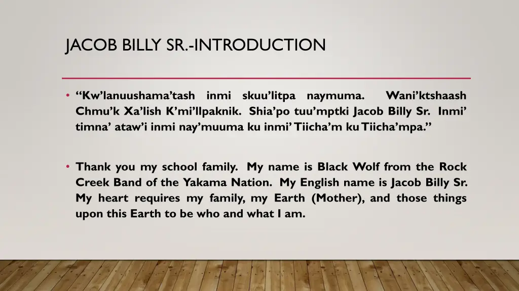 jacob billy sr introduction