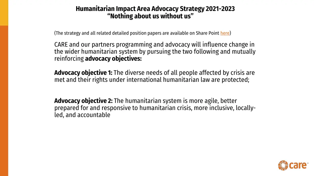 humanitarian impact area advocacy strategy 2021