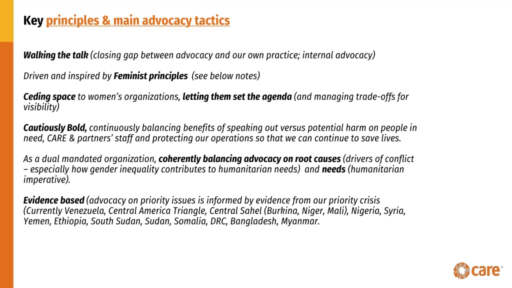 key principles main advocacy tactics