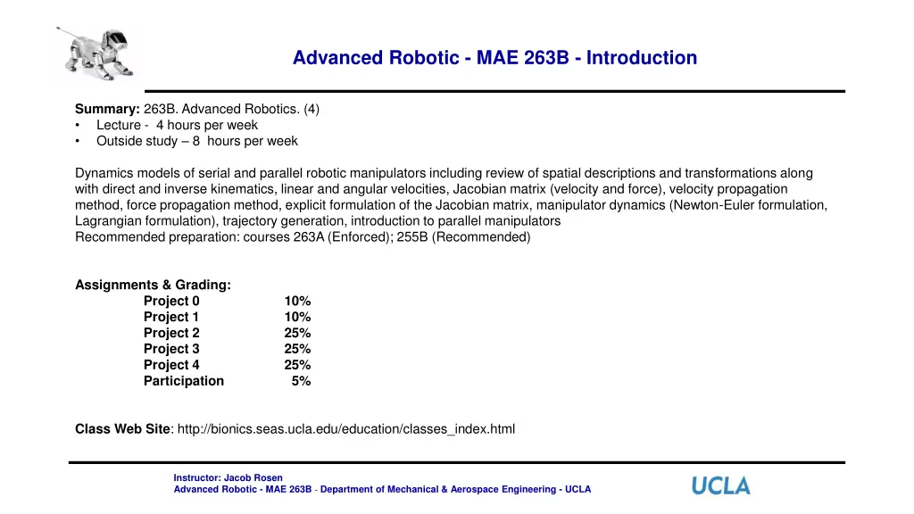 advanced robotic mae 263b introduction