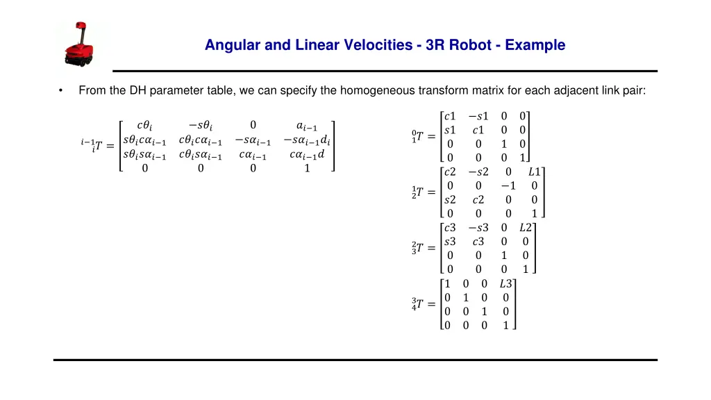 angular and linear velocities 3r robot example 3