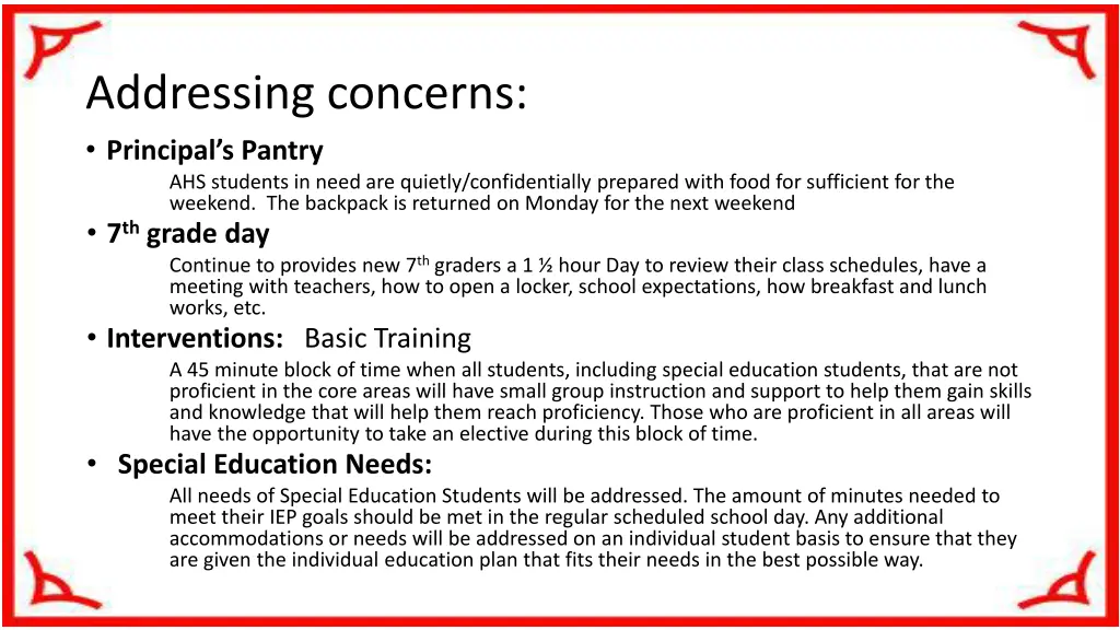 addressing concerns principal s pantry