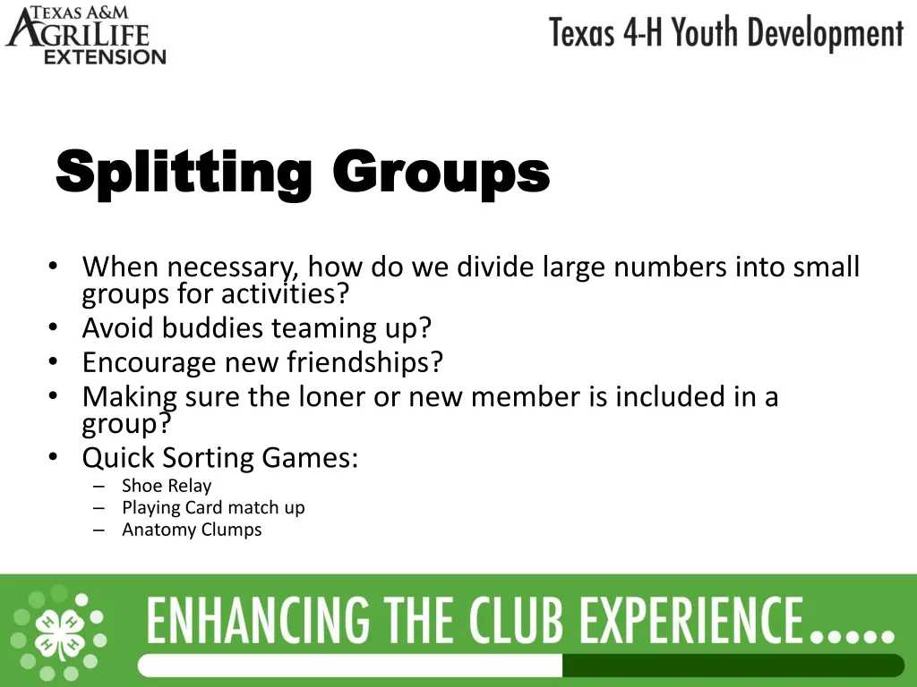 splitting groups splitting groups