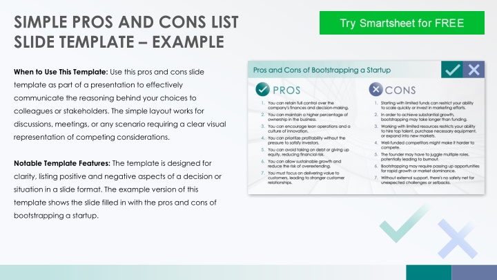 simple pros and cons list slide template example