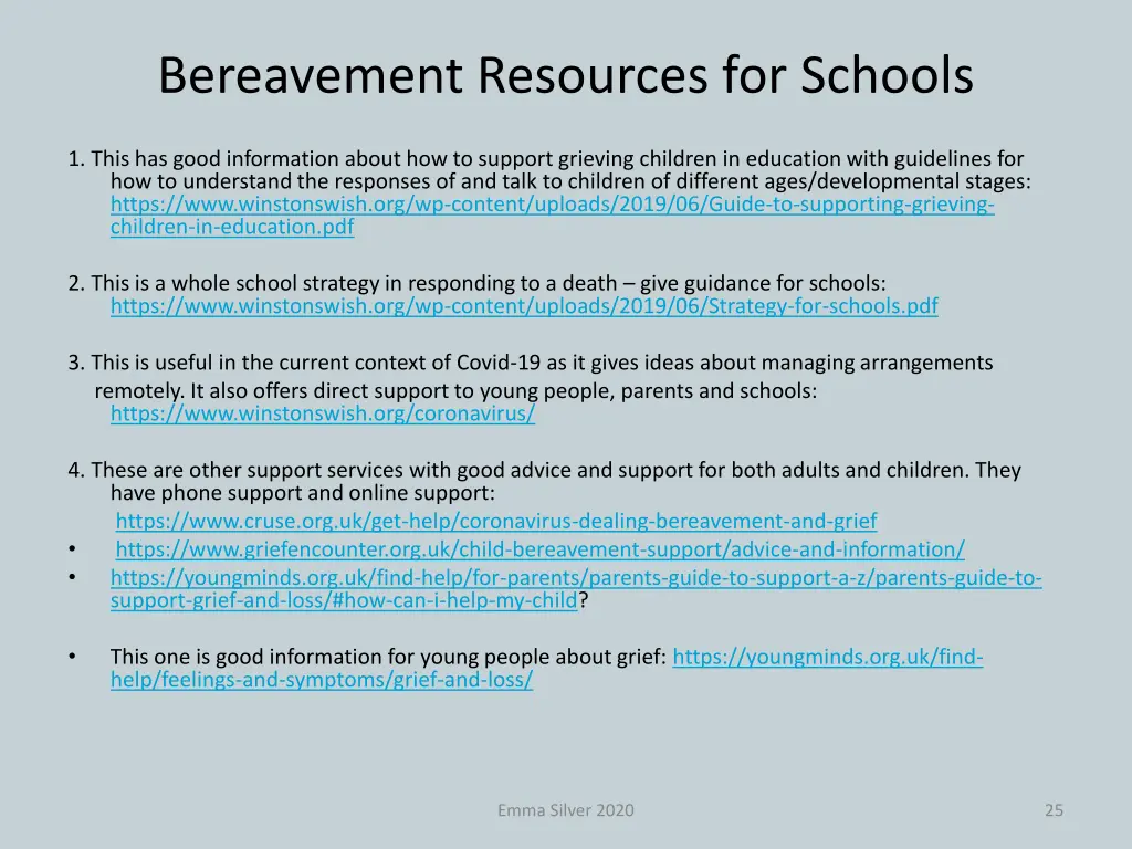 bereavement resources for schools