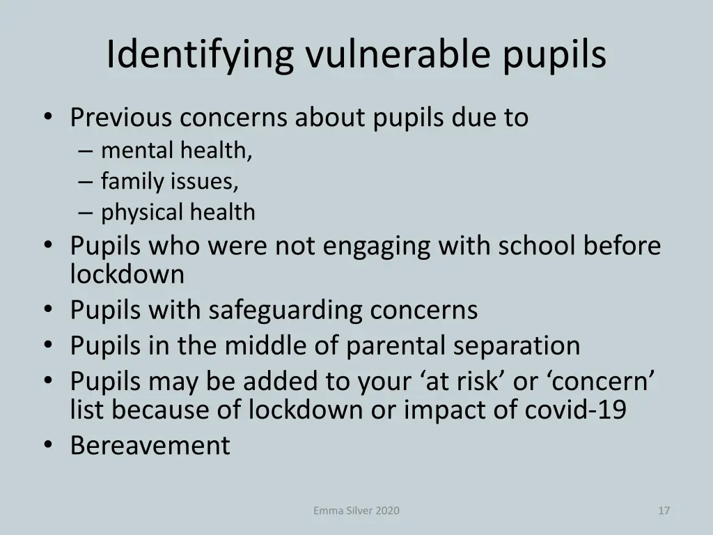 identifying vulnerable pupils