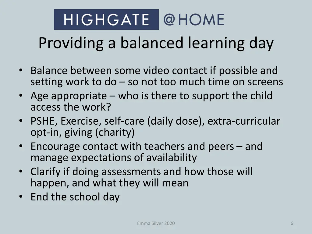 providing a balanced learning day