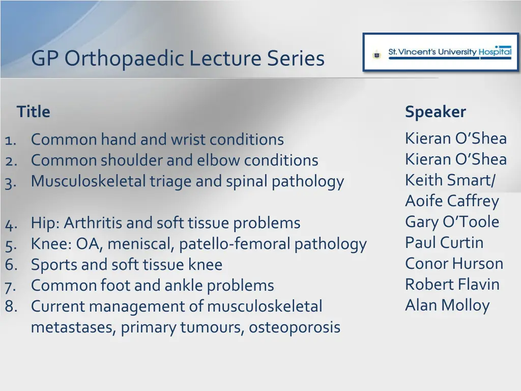 gp orthopaediclecture series