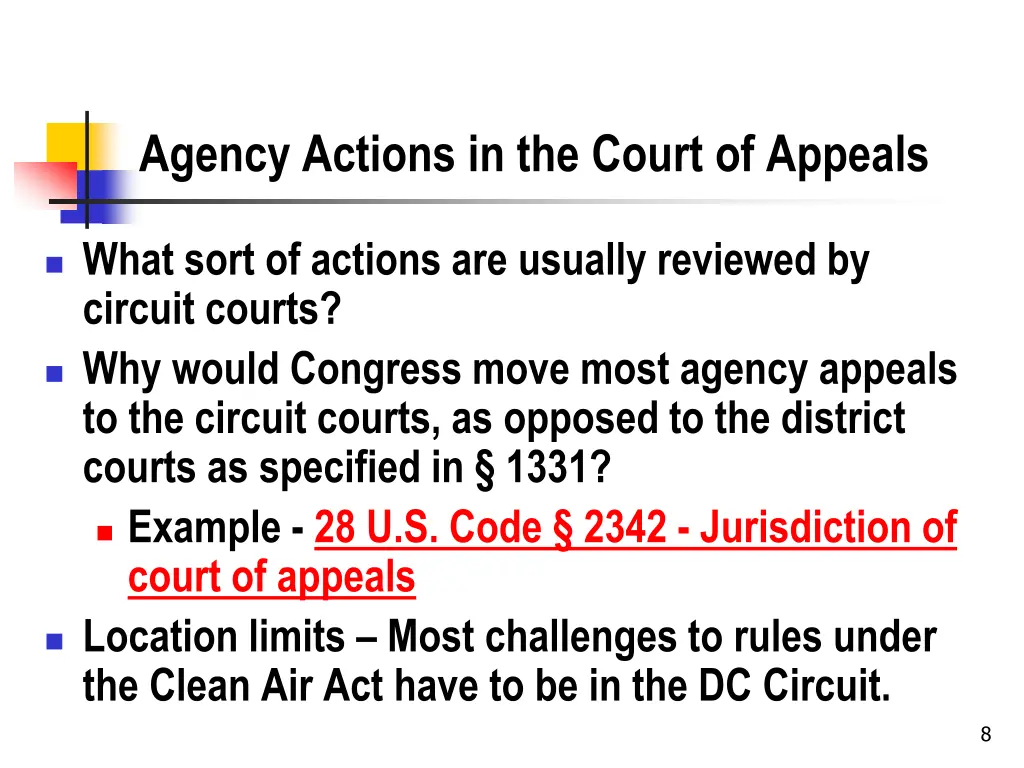 agency actions in the court of appeals