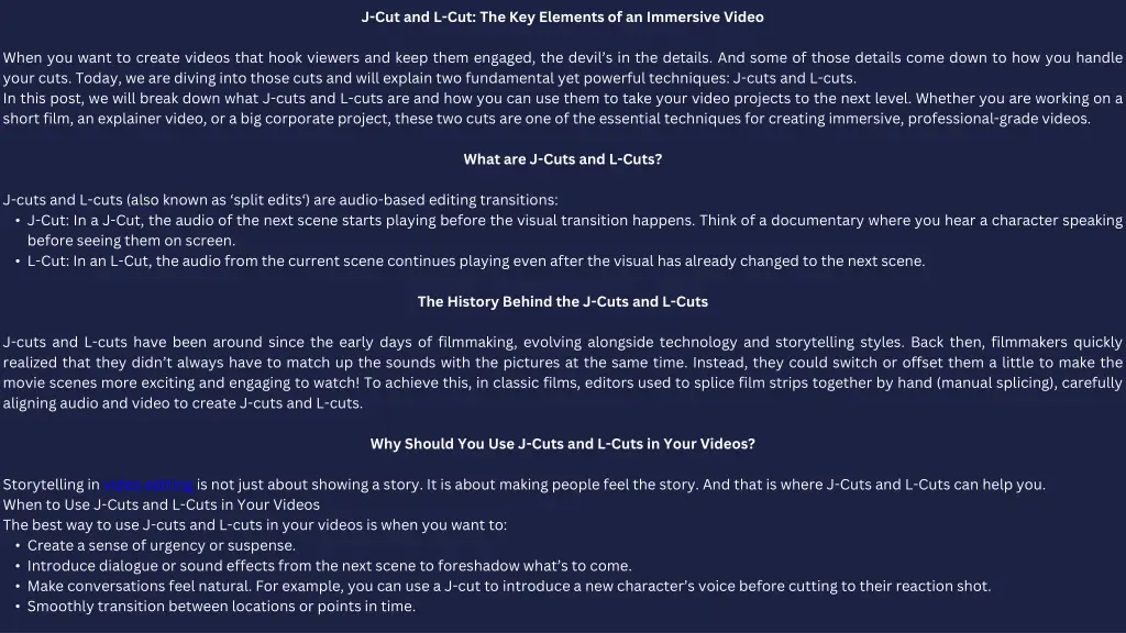 j cut and l cut the key elements of an immersive
