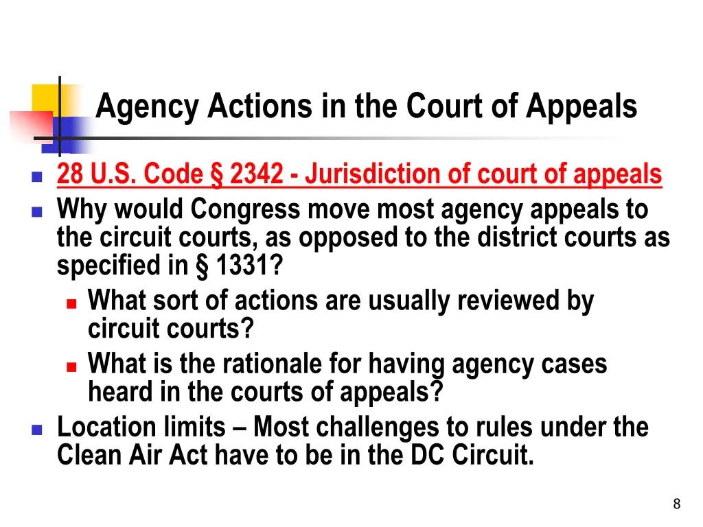agency actions in the court of appeals