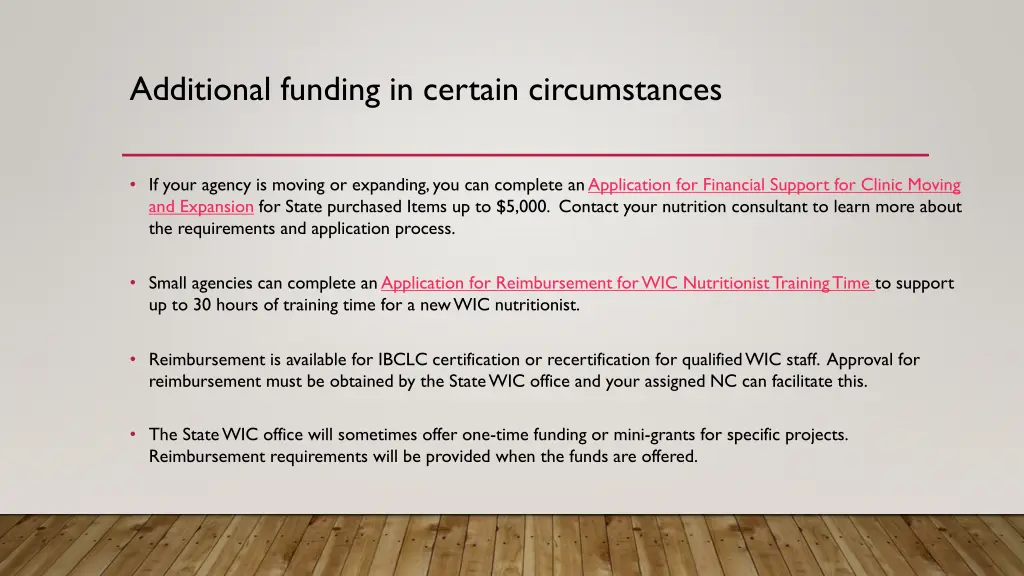 additional funding in certain circumstances
