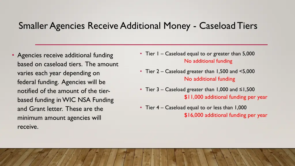 smaller agencies receive additional money