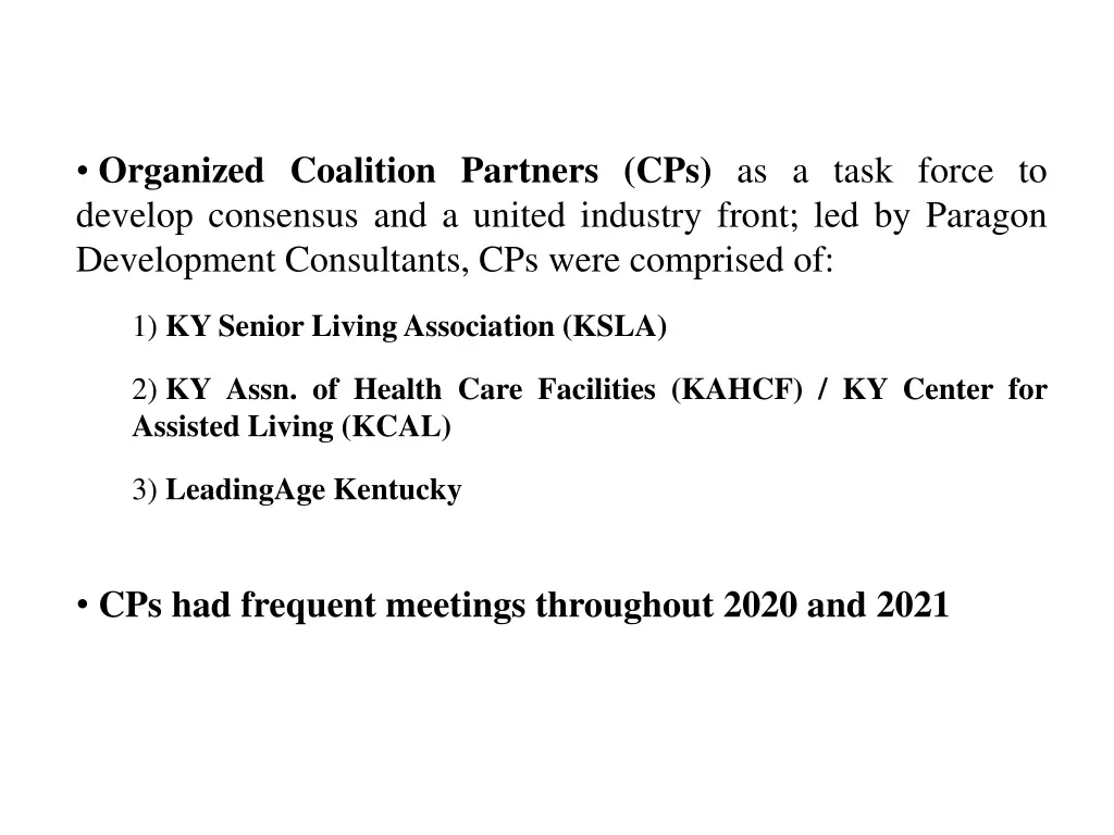 organized coalition partners cps as a task force