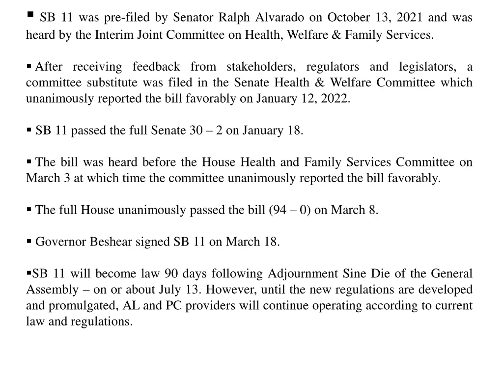 sb 11 was pre filed by senator ralph alvarado