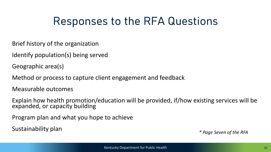 responses to the rfa questions