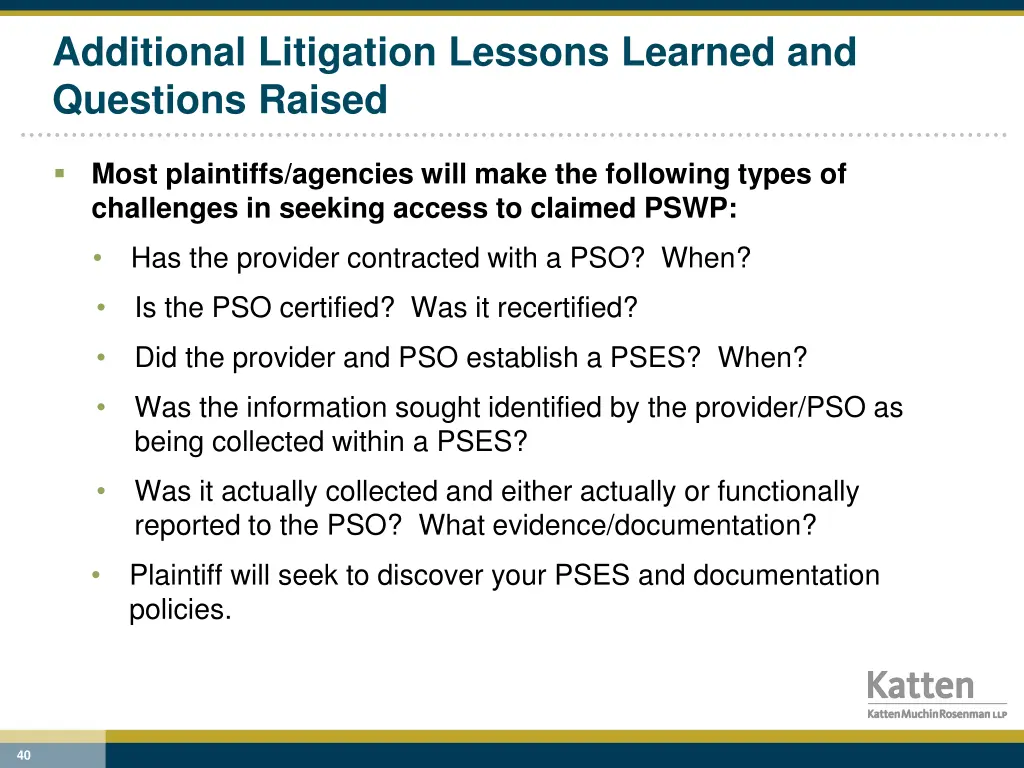 additional litigation lessons learned