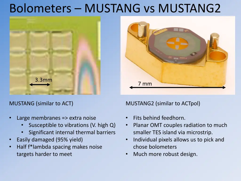 bolometers mustang vs mustang2