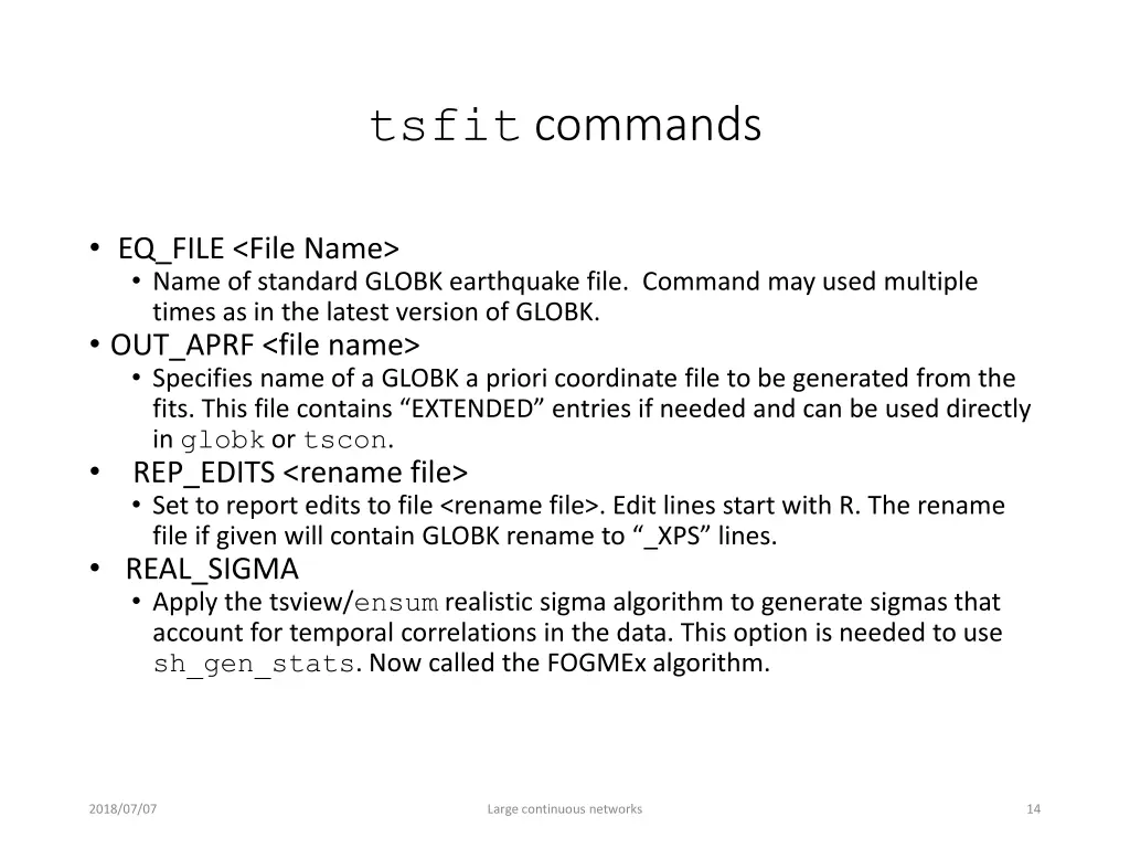 tsfit commands