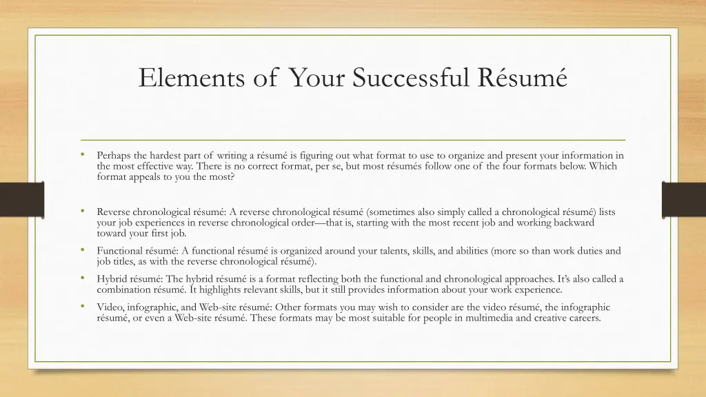 elements of your successful r sum