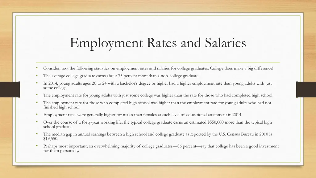 employment rates and salaries