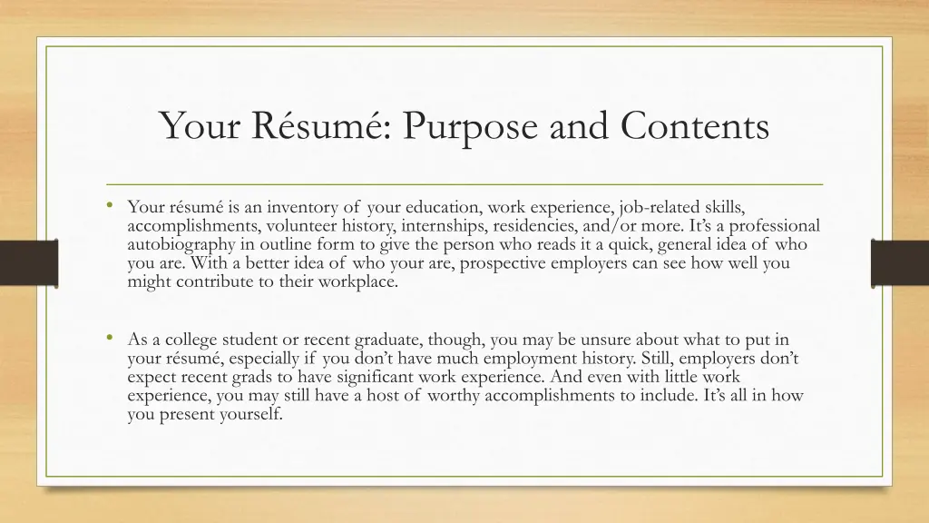 your r sum purpose and contents
