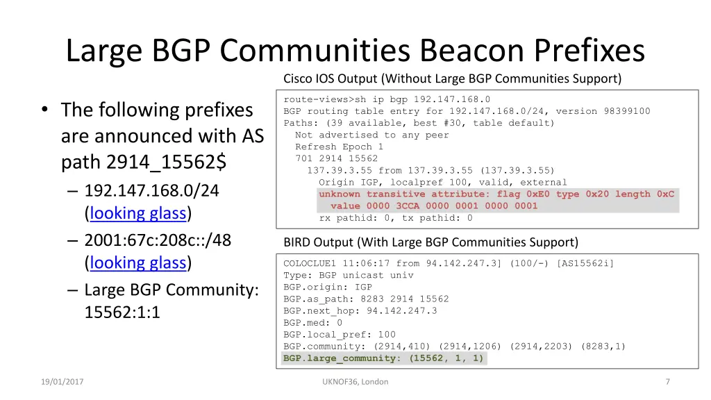 large bgp communities beacon prefixes cisco