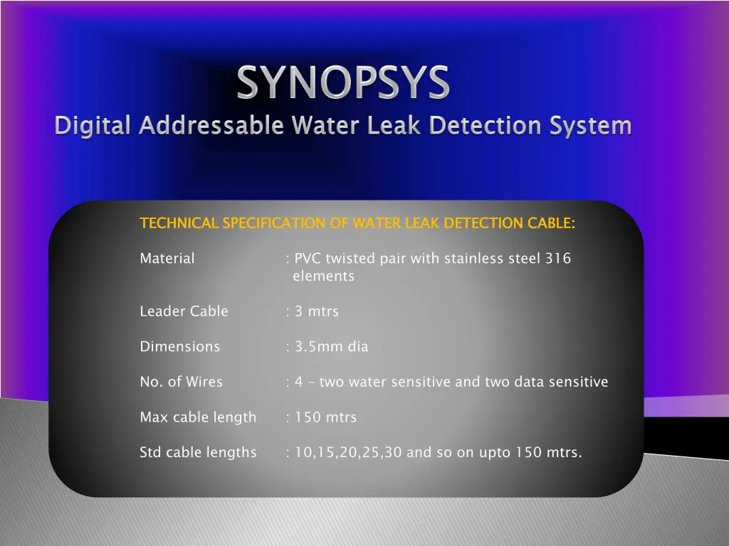technical specification of water leak detection