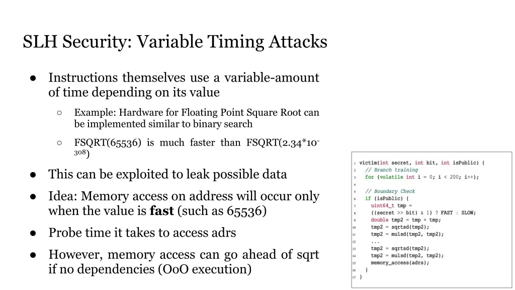 slh security variable timing attacks