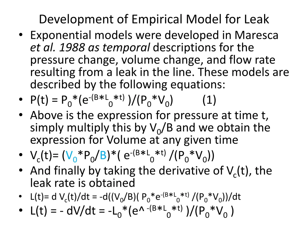 development of empirical model for leak