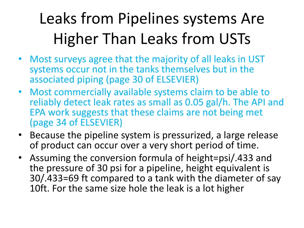leaks from pipelines systems are higher than