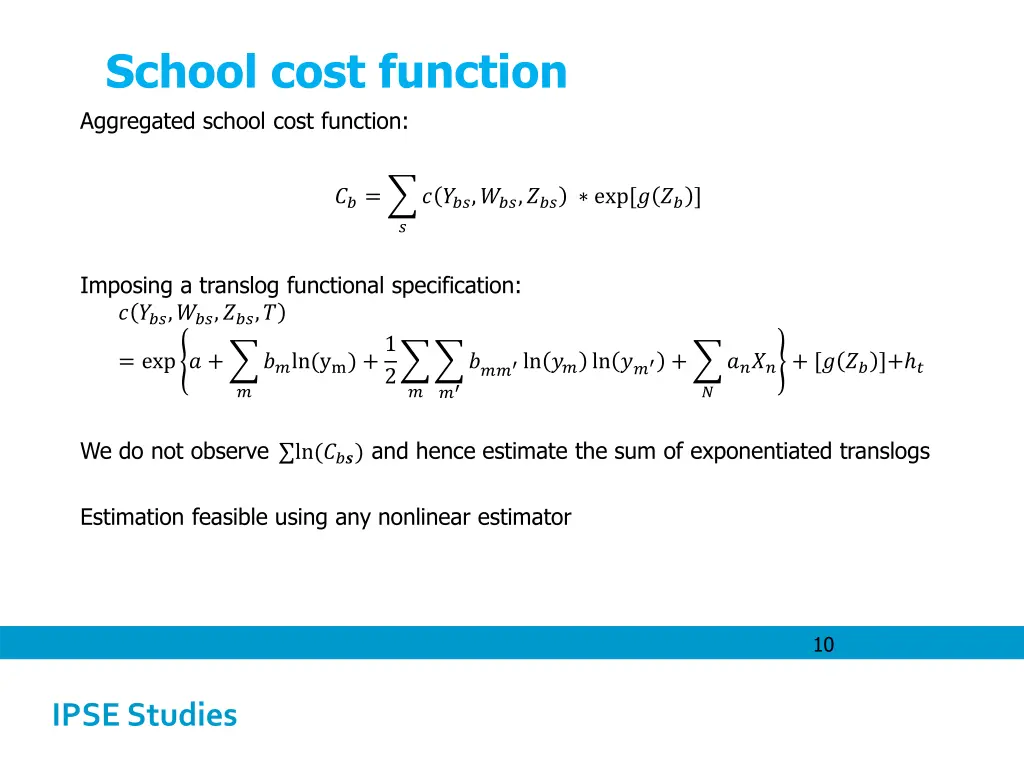 school cost function aggregated school cost