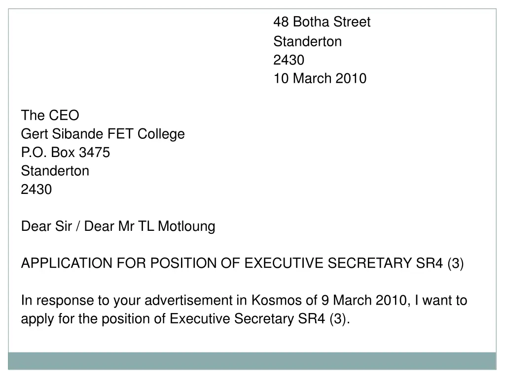 48 botha street standerton 2430 10 march 2010