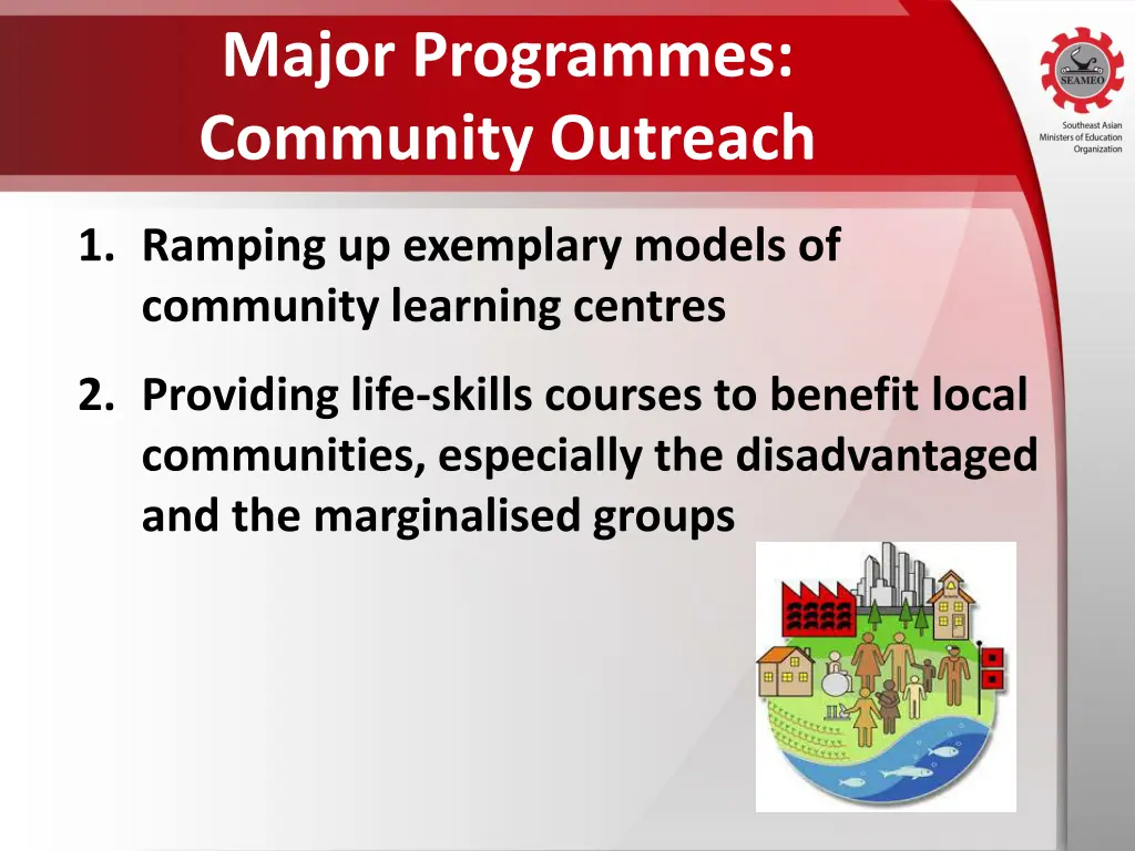 major programmes community outreach