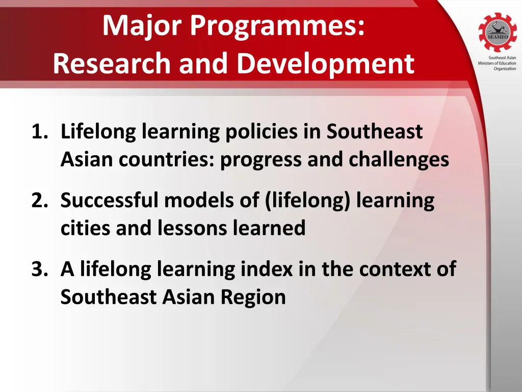 major programmes research and development